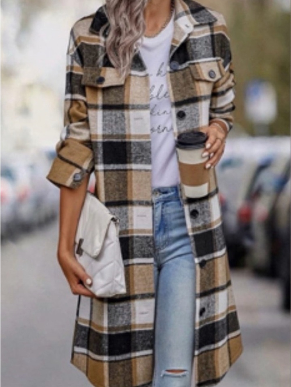 Women’s Purple Plaid Lightweight long shacket - Picture 10 of 10